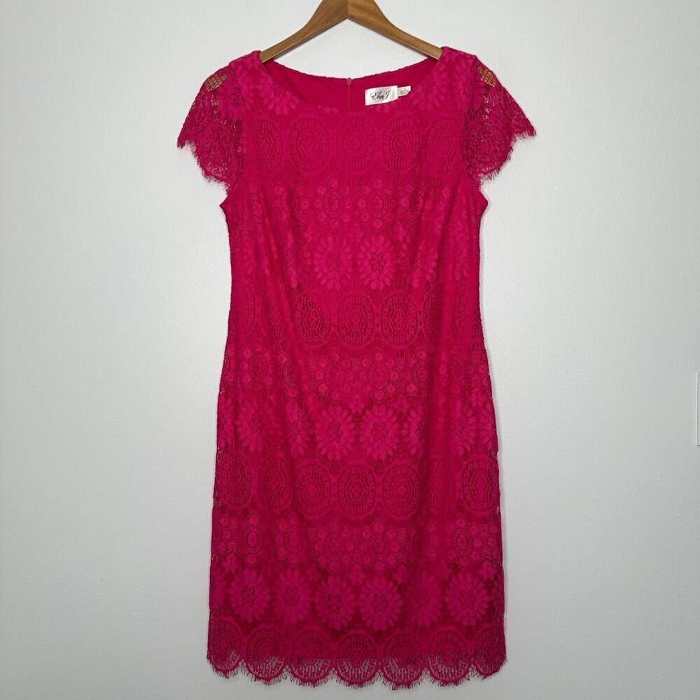 Eliza J Lace Dress Size 10 Pink‎ Scalloped Cap Sleeve Sheath Cocktail
